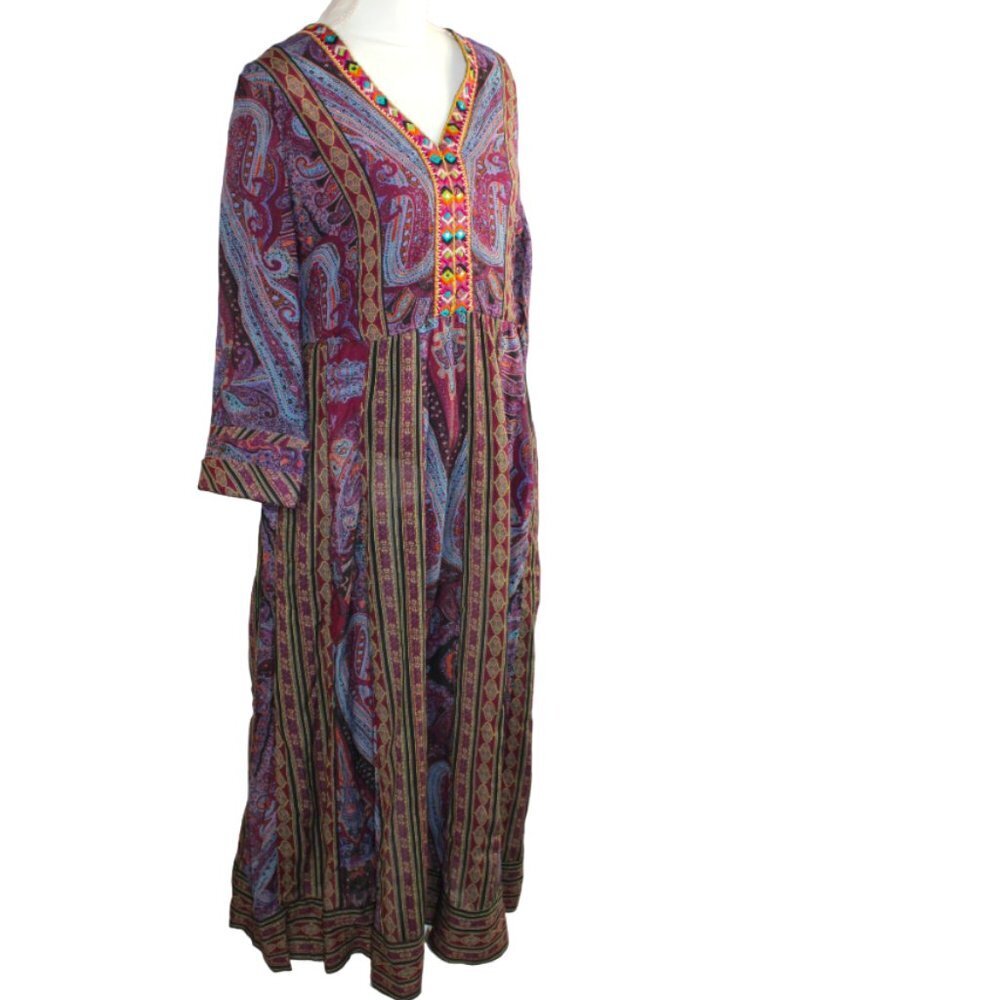 Soft Surroundings Mira Purple Paisley Hand Beaded Embroidered Dress Size Medium - Picture 6 of 12